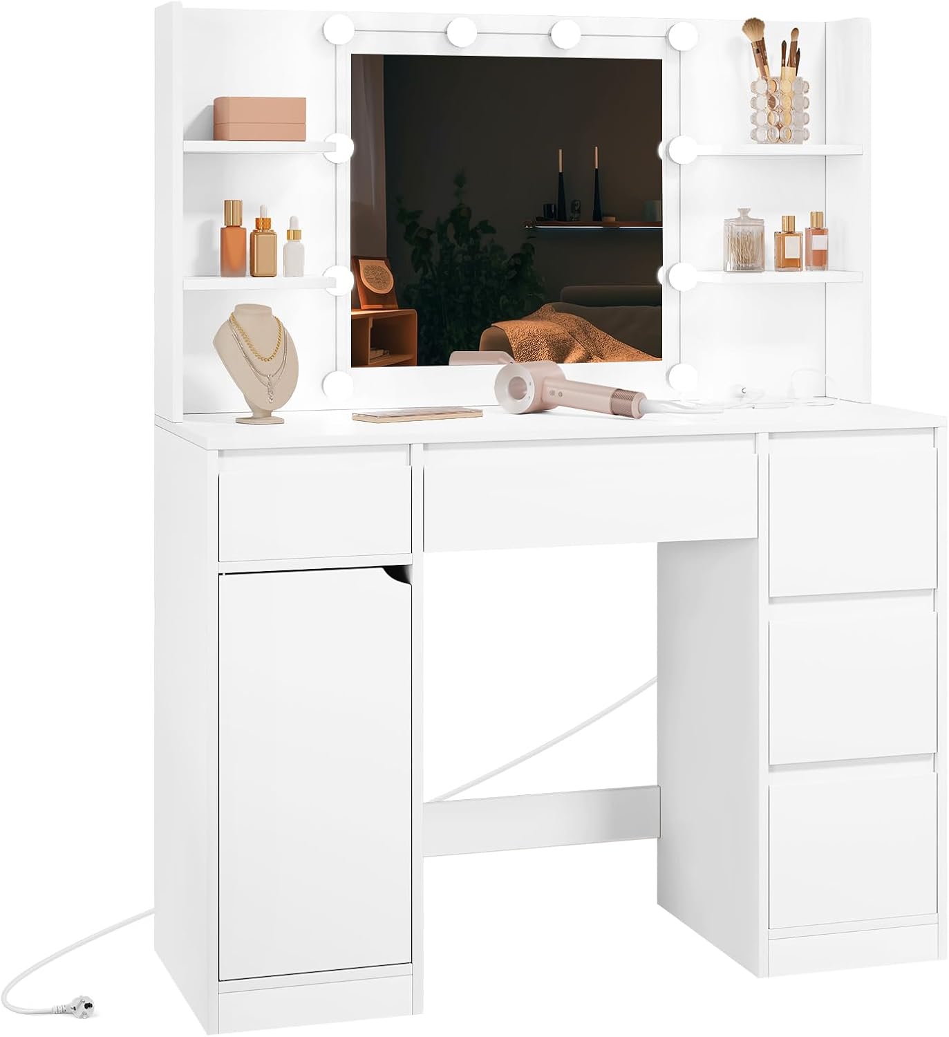 Coiffeuse avec miroir Blanc H. 140 x l. 110 x P. 40 cm - 3