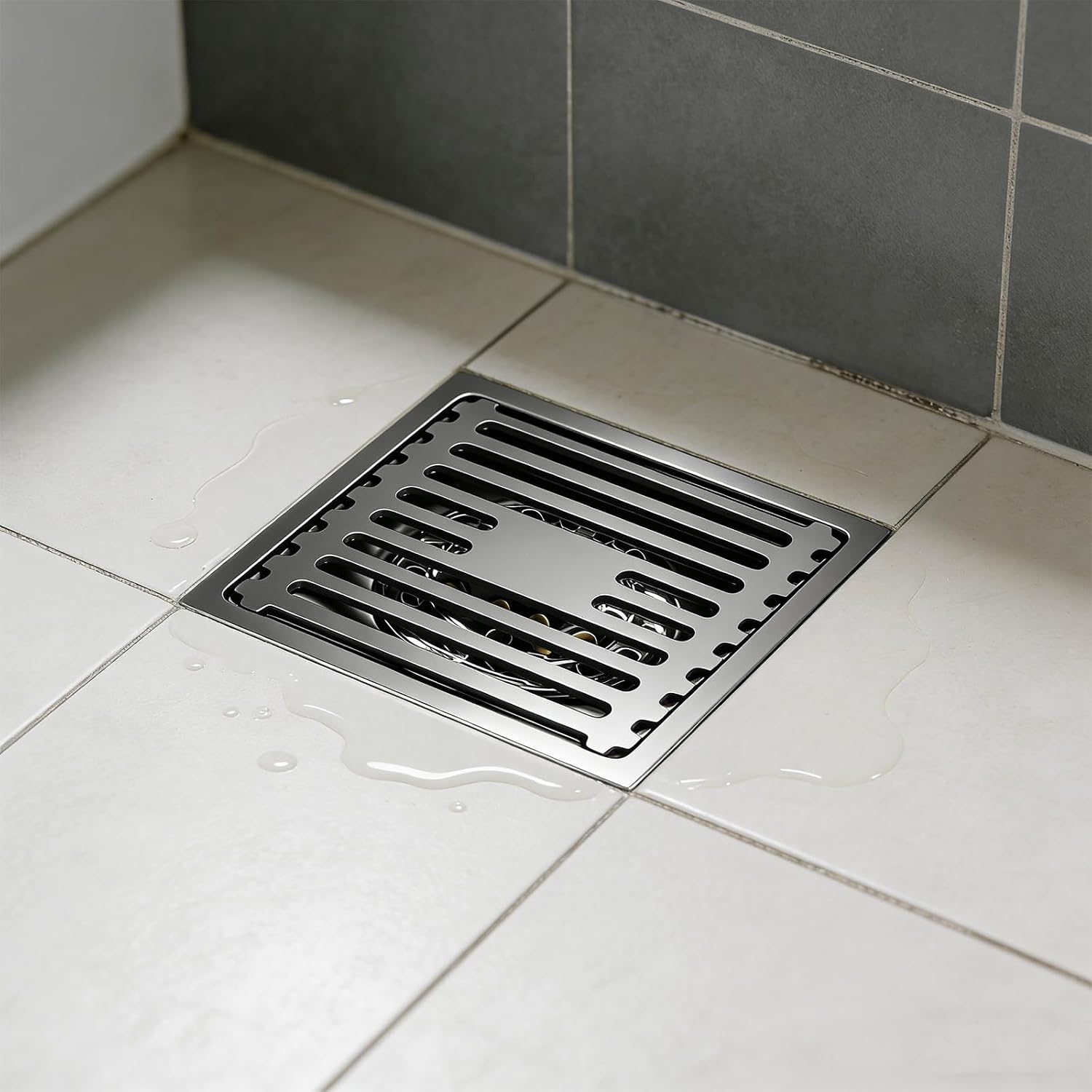 Bonde de Sol Carrée Acier Inoxydable Gris Sablé 100x100mm | Leroy Merlin