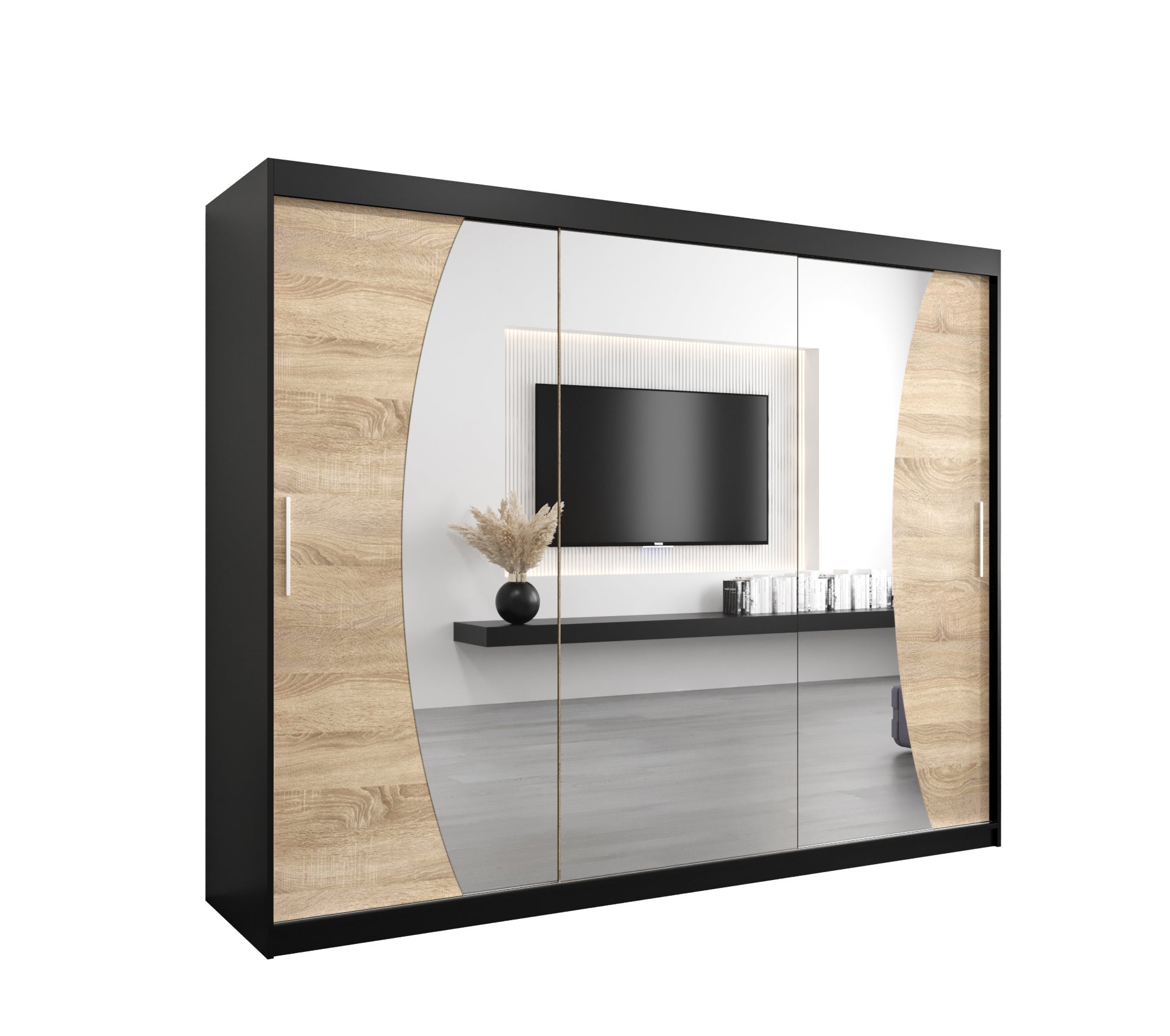 Szafa przesuwna garderoba WAVE 250 x 62 x 200 cm Czarny + Sonoma - Abiks Meble
