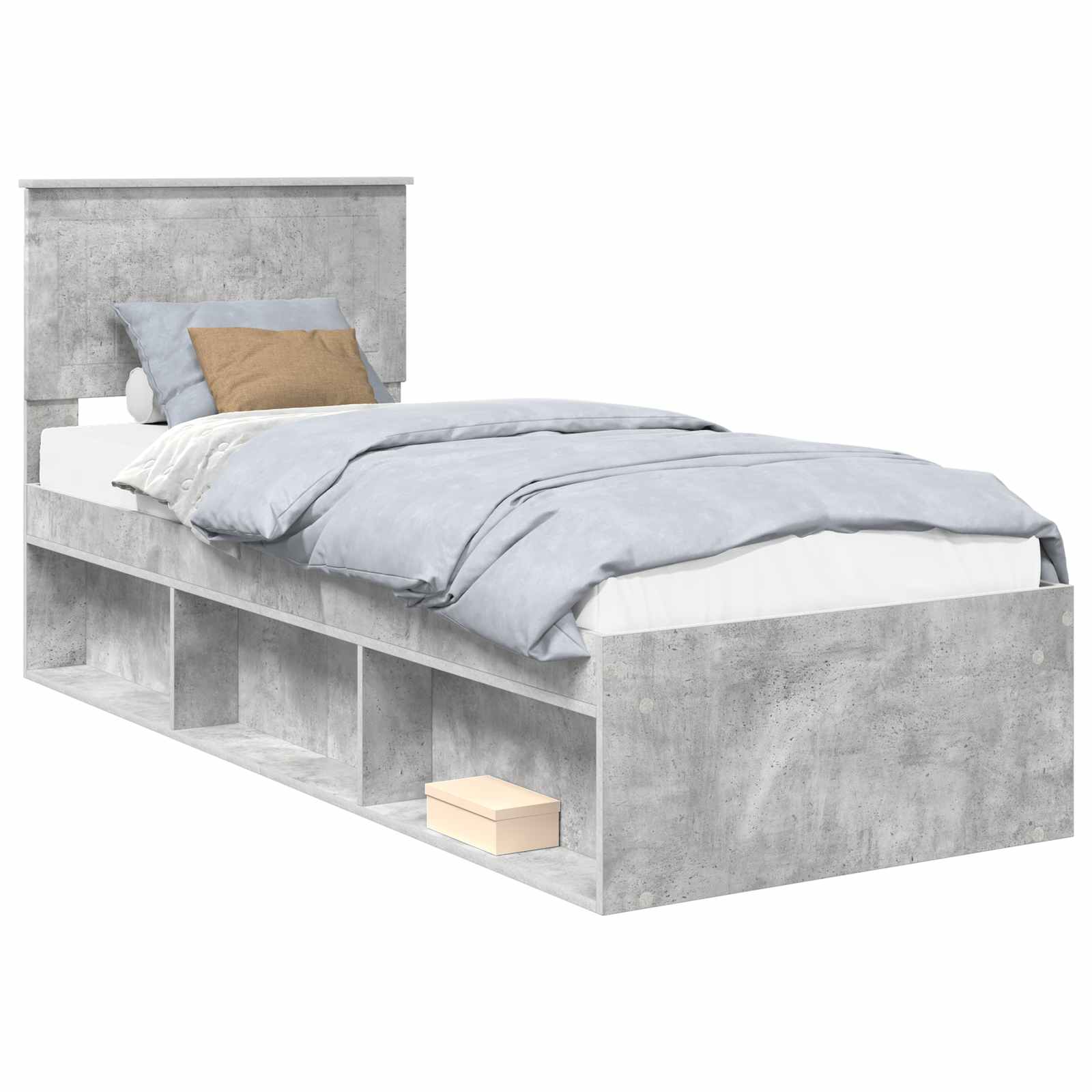 Cadre de lit avec tête de lit gris béton 75 x 190 cm pin massif - 2