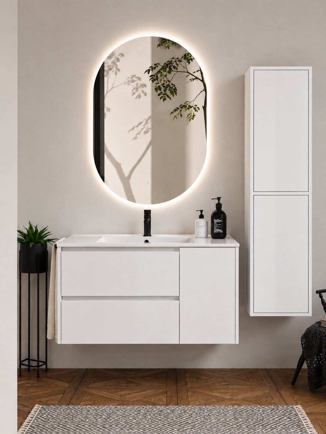 Mobilier de baie cu lavoar ORIGENBATH ITACA fără oglindă 120x45 cm alb cu coloană