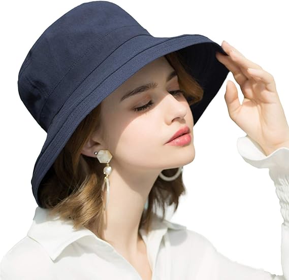 Chapeau de soleil en coton à larges bords avec protection UV UPF 50, pliable, bleu marine, 25 x 20 cm - 3