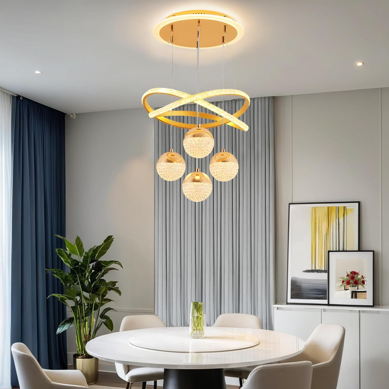 Lustre moderne de luxe, suspension LED 101 W, plafonnier LED à 4 têtes en acrylique, 3 températures de couleur réglables, hauteur réglable, φ 40 cm - 4
