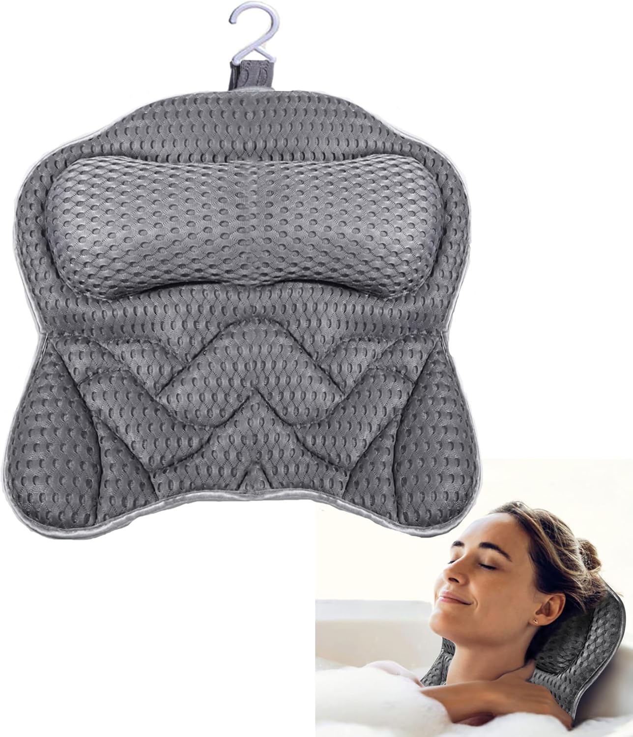 Oreiller De Bain Poemland Plein Corps - Gris - Ergonomique à Ventouses - Neuf