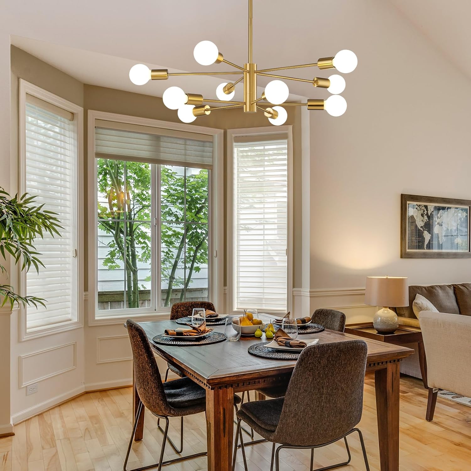 Żyrandol Sputnik, lampa wisząca 10-punktowa, styl retro industrialny, nowoczesny żyrandol (bez białej żarówki) - 8