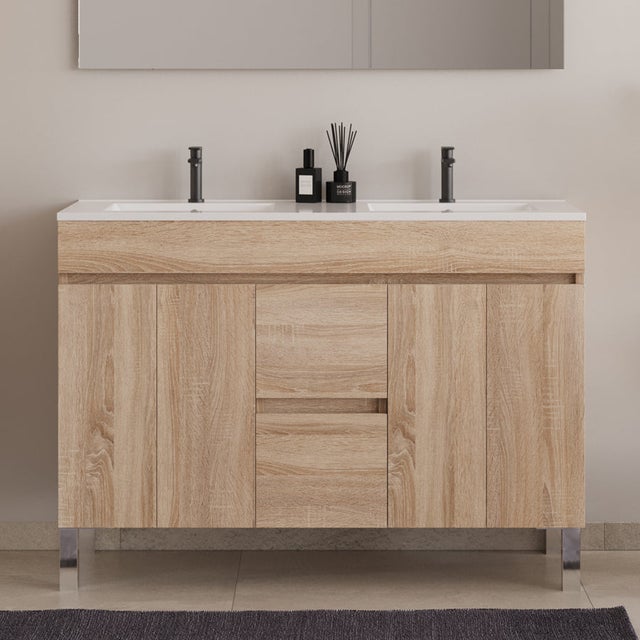 Meuble sous vasque seul, 2 tiroirs et 4 portes, 120cm, simple vasque - cambrian (chêne clair) - HARO