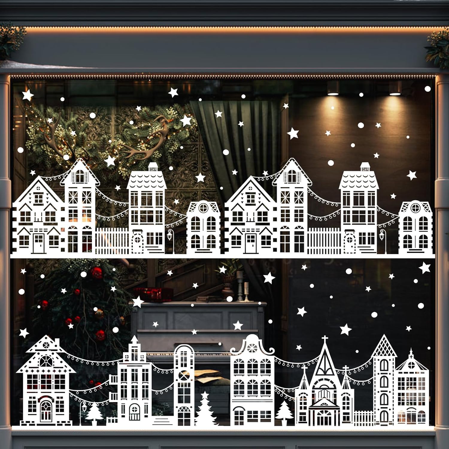 198 Autocollants Fenêtre Noël - 9 Feuilles Doré/Blanc - Décorations Réutilisables, Sans Trace