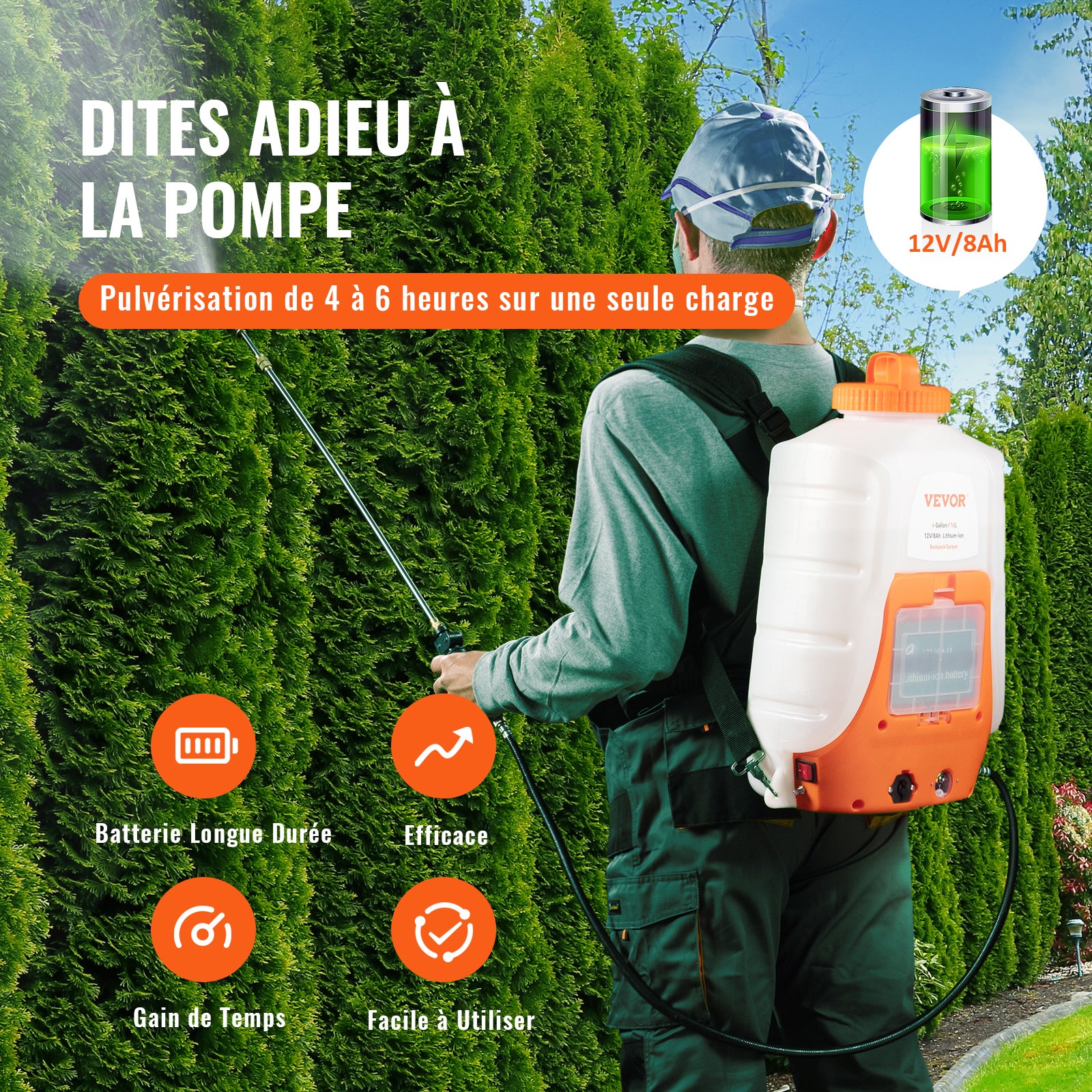 Pulverizador Mochila SucceBuy 15 L Batería 12 V 8 Ah, 8 Boquillas 2 Lanzas, 0–6,2 bar, 4,1 L/min, Jardín y Limpieza - 6
