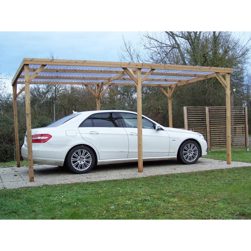 Pergola de jardin en bois traité thermiquement 302 x 500 cm – abri voiture avec toit en PVC transparent – ​​poteaux 70 x 80 mm – TH3051S2 Foresta - 5
