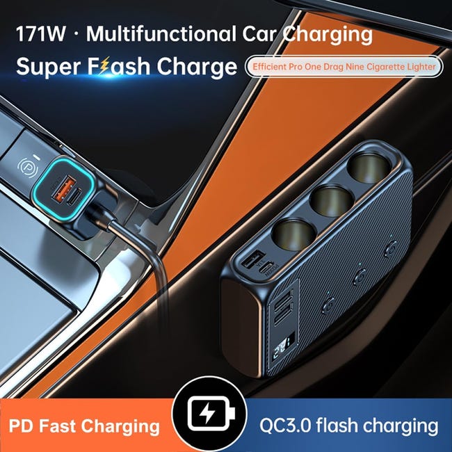 Caricabatteria da auto a 4 porte con voltmetro LED PD tipo C Caricabatteria da auto a 4 porte con voltmetro LED PD tipo C
