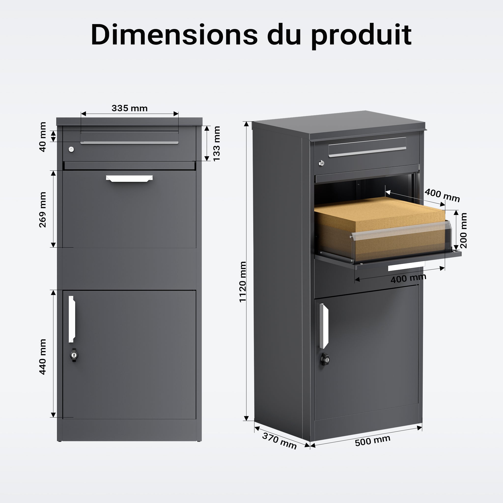 Boîte à colis verrouillable gris anthracite 500 x 370 x 1120 mm, Boîte aux lettres sur pied, pour colis max. 150 x 400 x 400 mm, Usage… Toboli - 3