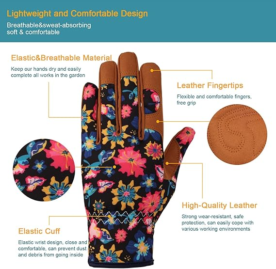 Gants jardinage cuir Bamllum femmes pour désherber creuser planter ratisser tailler - 2