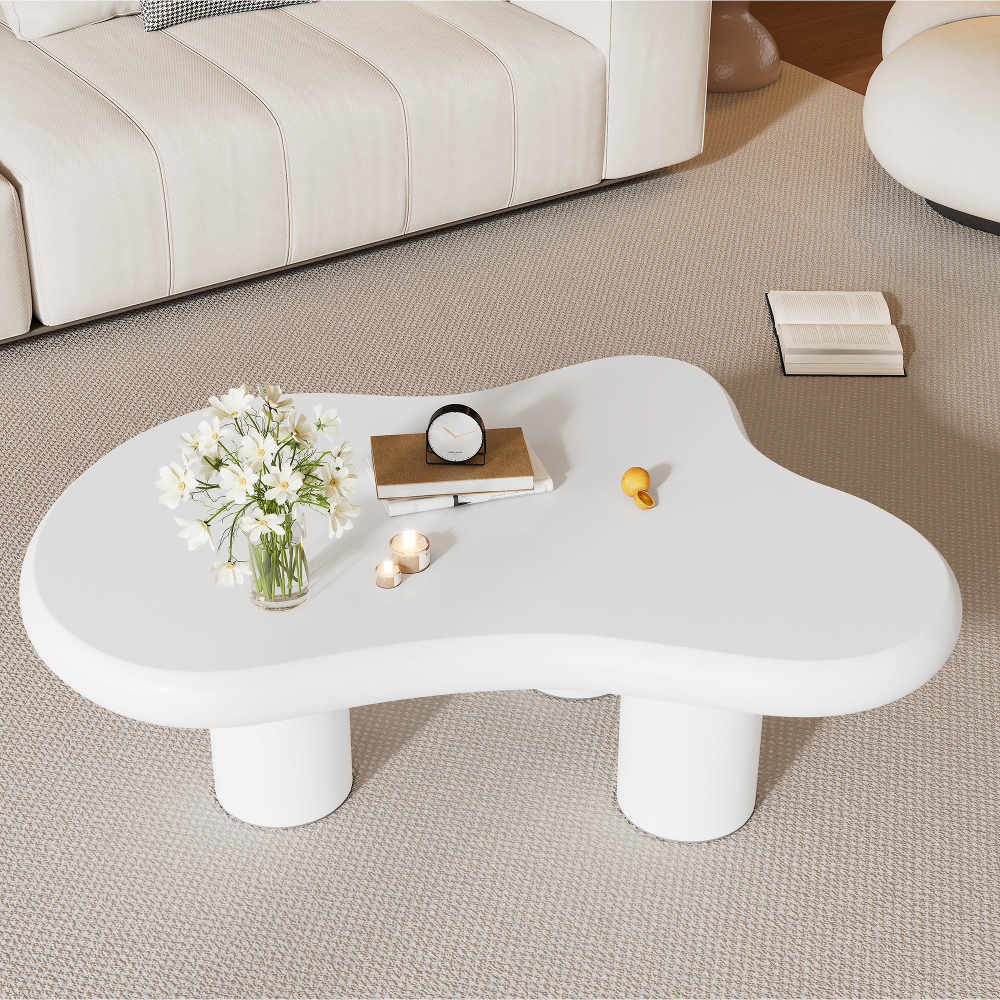 Table basse irrégulière en forme de nuage - 97 x 67 x 32 cm - Plateau MDF - Blanc - 3