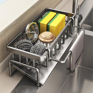 Scolapiatti per lavello, regolabile 65-85 cm, scolapiatti da cucina in acciaio inox con supporto