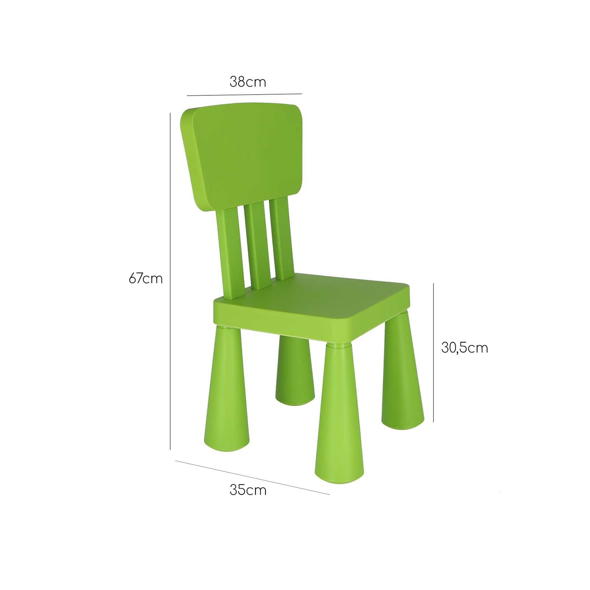 Meubles de maison et décoration de chaise pour enfants verts en plastique fort et résistant, l: 38 cm x f: 35 cm x h: 67 cm - 2