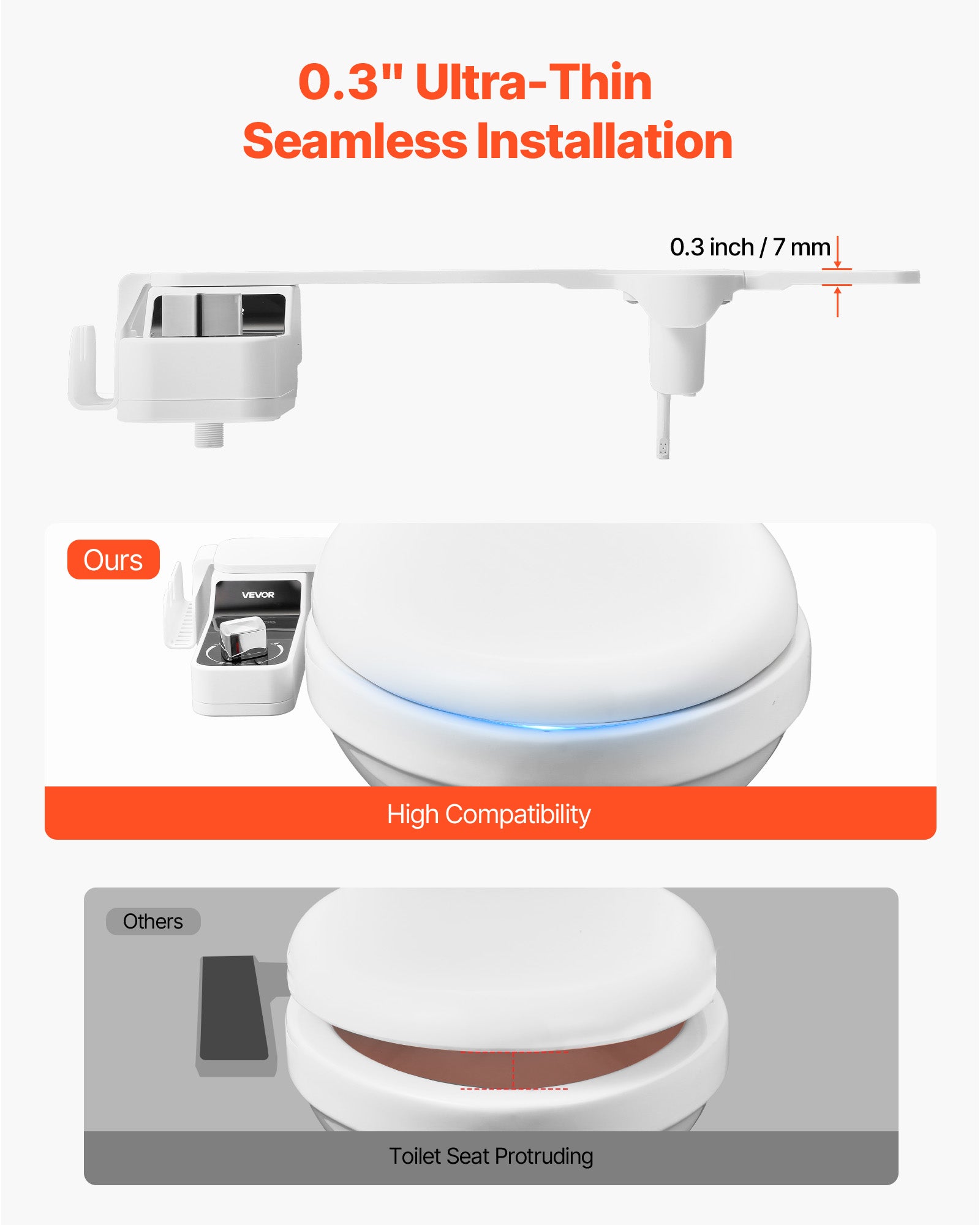 Pulvérisateur Bidet VEVOR Non Électrique, Accessoire pour Bidet Toilette Ultra Fin de 7 mm, Pression d'Eau Réglable, Doubles Buses Rétractables - 3