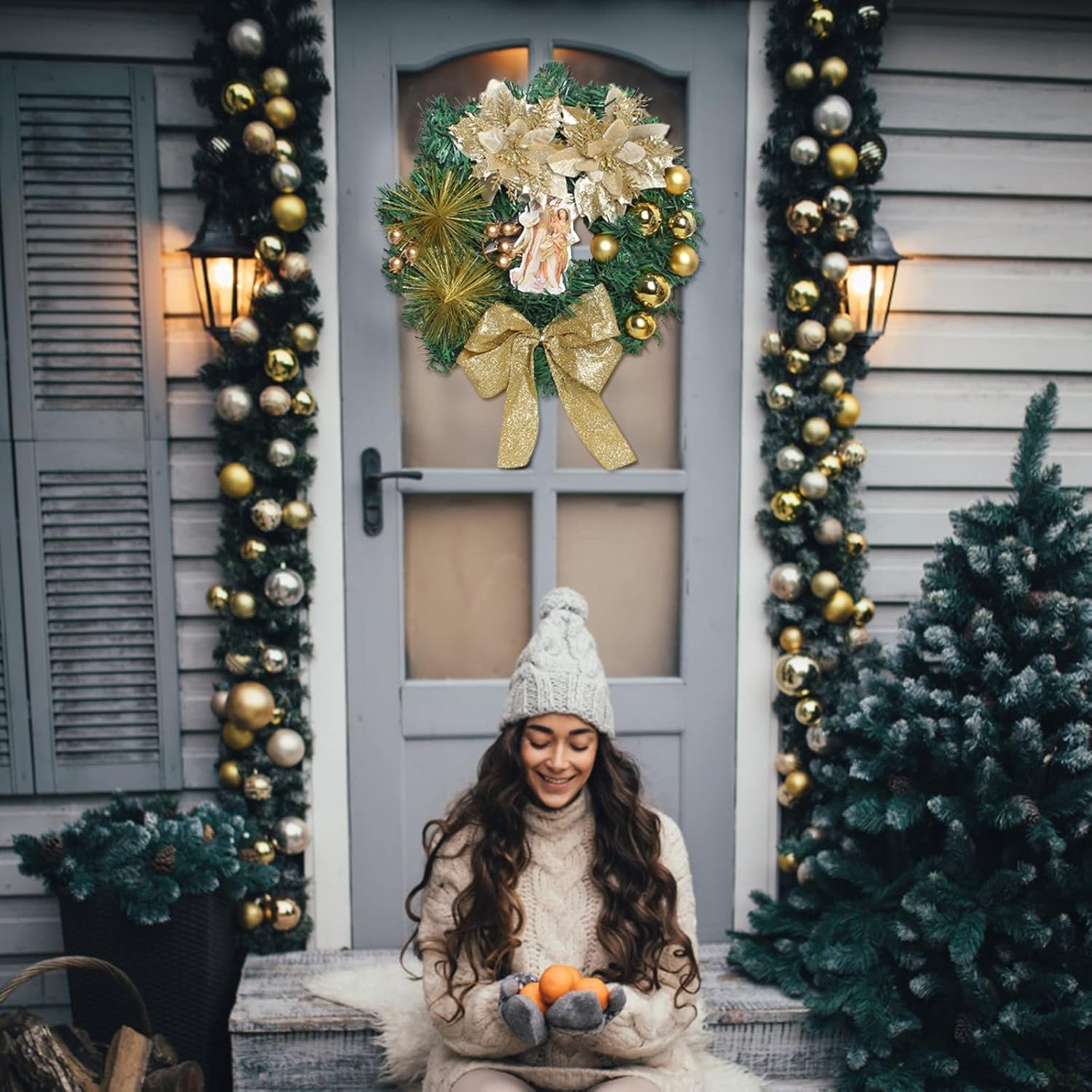 Grinalda de Natal para presépio de 40 cm, decorações de Natal, grinalda de Natal artificial, artigos para festas de Natal - 3