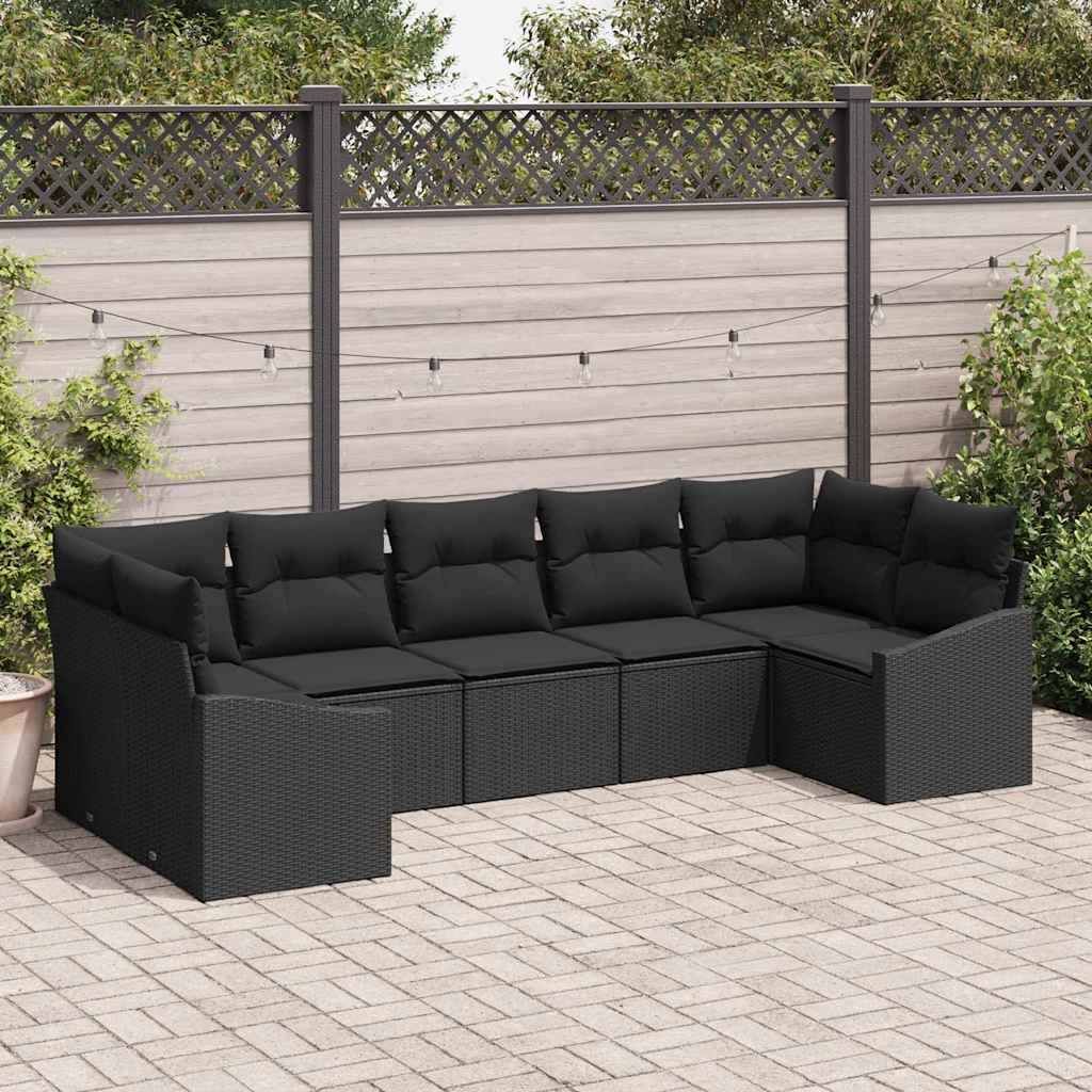 Zestaw Sof z poduszką 7 pcs Czarny polirattan vidaXL