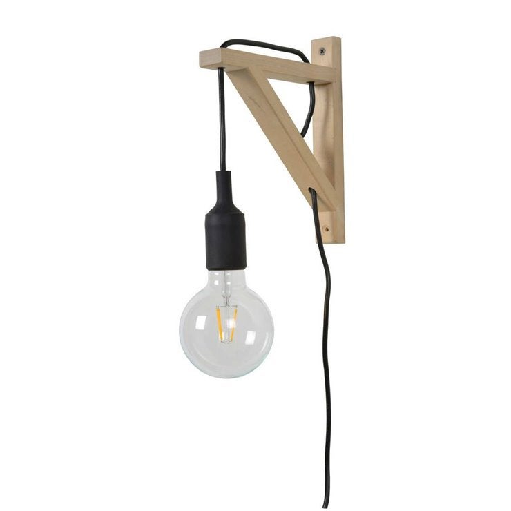 Kinkiet FIX WALL czarny-drewno jasne 1xE27x60W drewno wym:22,5x3,2x19cm IP20 Lucide