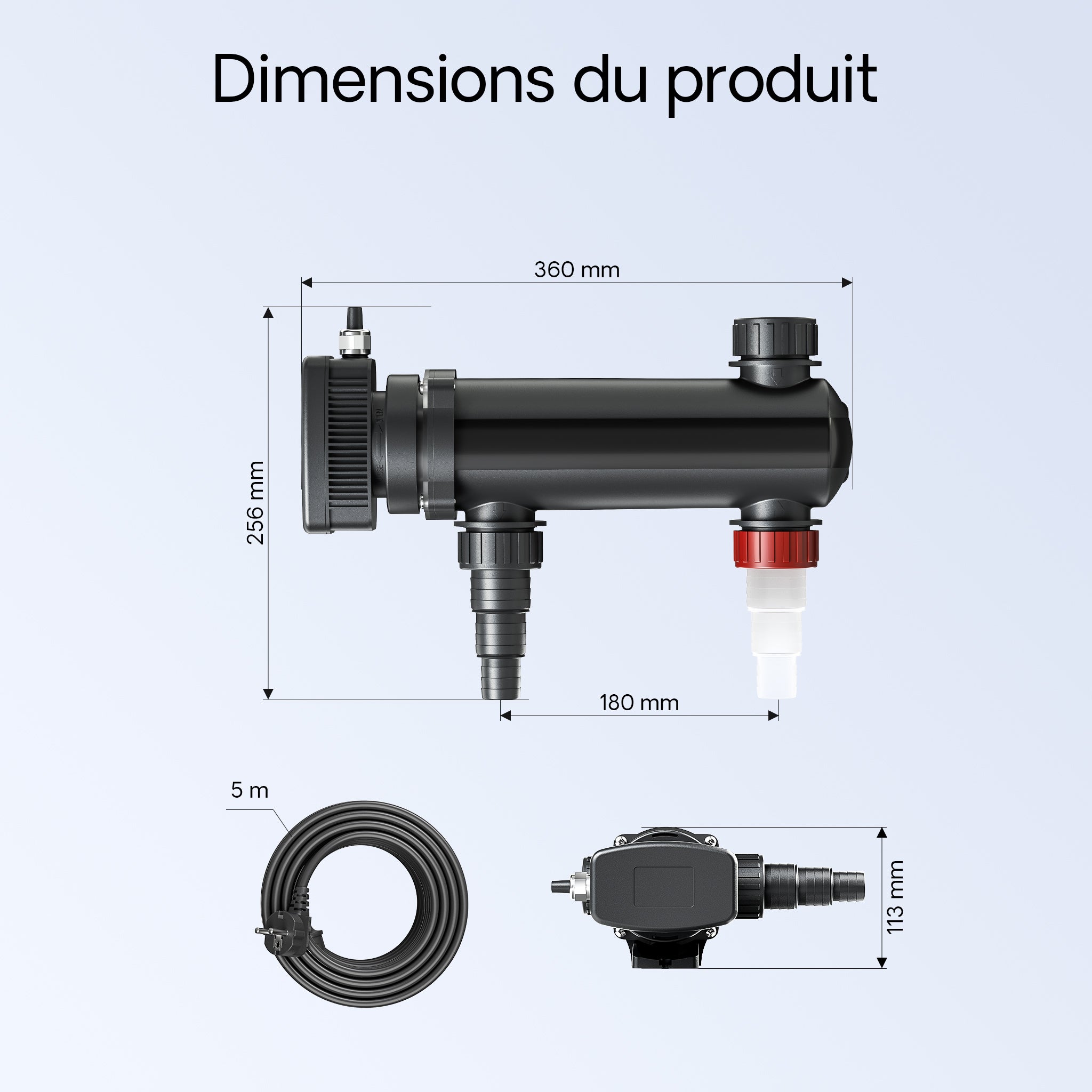 CUV-318 Stérilisateur Clarificateur de bassins ou d’étang - débit max. 3000 l/h - avec Lampe rayons UV-C 18 W + Miroir inox - pour Poissons… SunSun... - 6