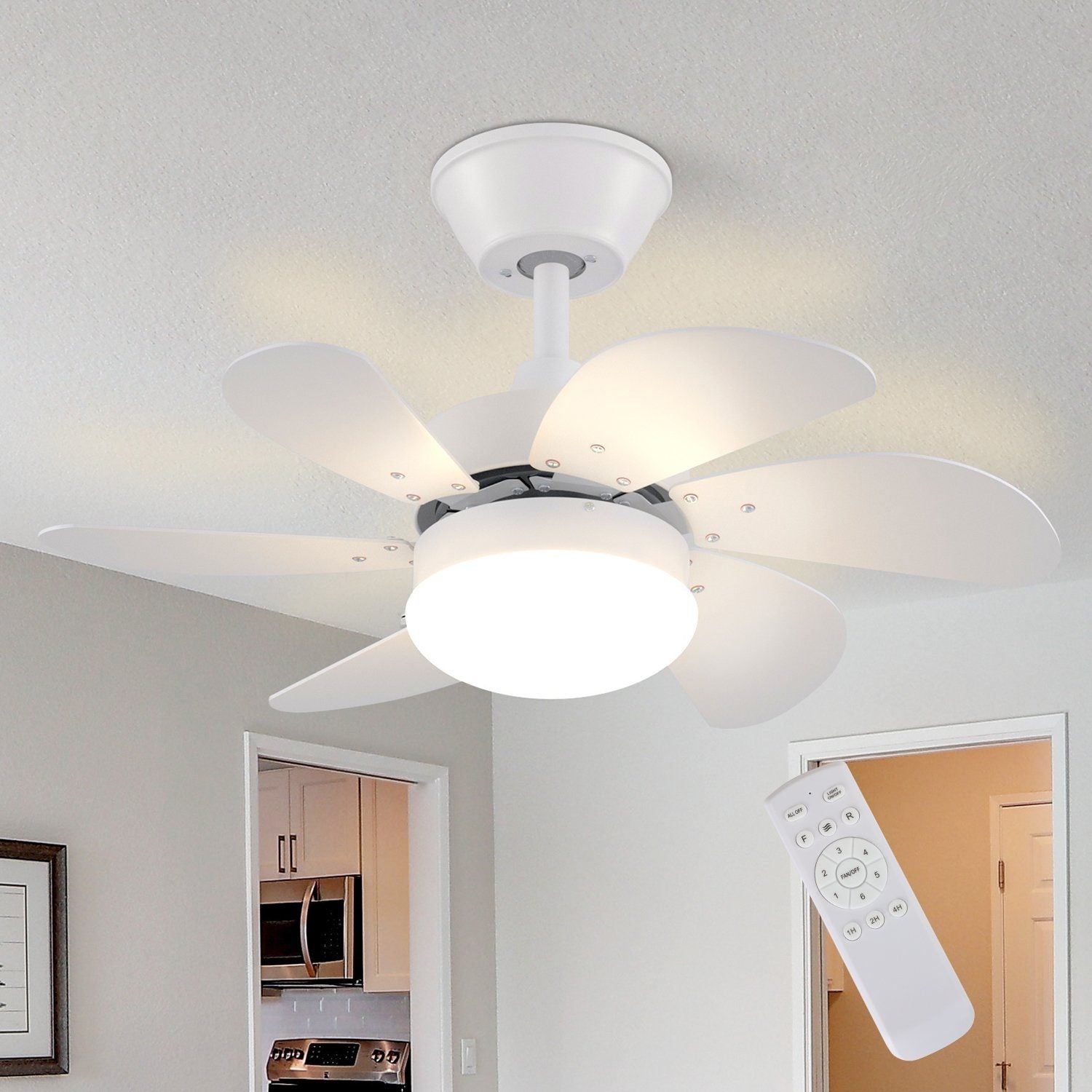 Ventilador De Techo Con Luz LED E27 - 31 Cm, 4 Velocidades, Color De Luz Regulable (3000K-6500K), Mando A Distancia, Para Salón O Dormitorio