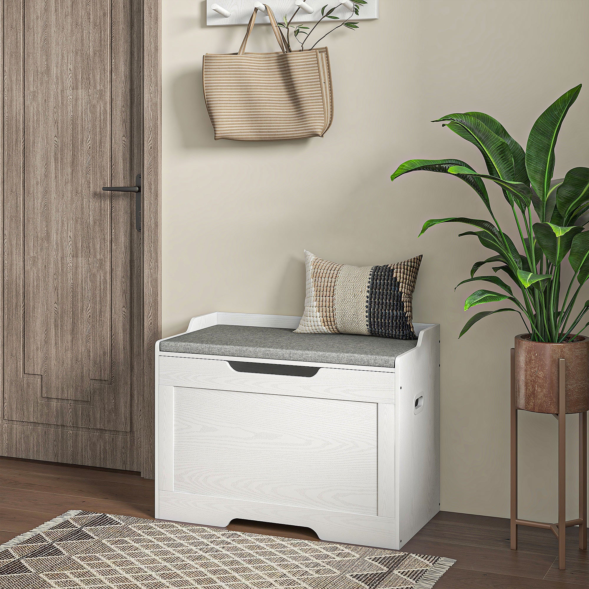 Banc de rangement 103 L,Banc de rangement multifonctionnel avec coussin en tissu lavable,Banc de rangement en bois pour entrée, couloir, salon - 11