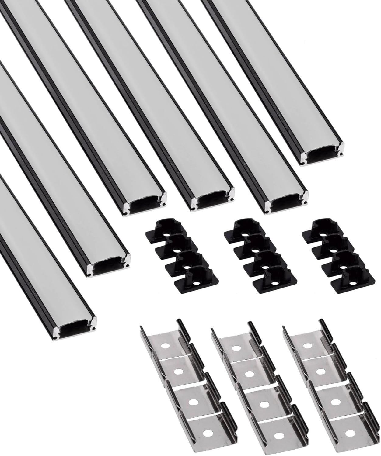 Pakiet x6 Profil aluminiowy 1M czarny, powierzchnia montażowa taśmy LED, półprzezroczysty dyfuzor 17,3mm x 6,85mm