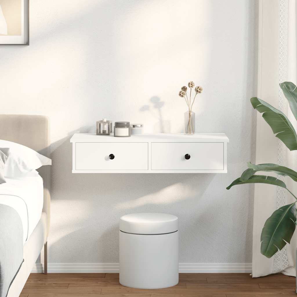 Étagère murale - Étagère flottante avec tiroirs blanc 80x31x17 cm bois d'ingénierie em107 - 3