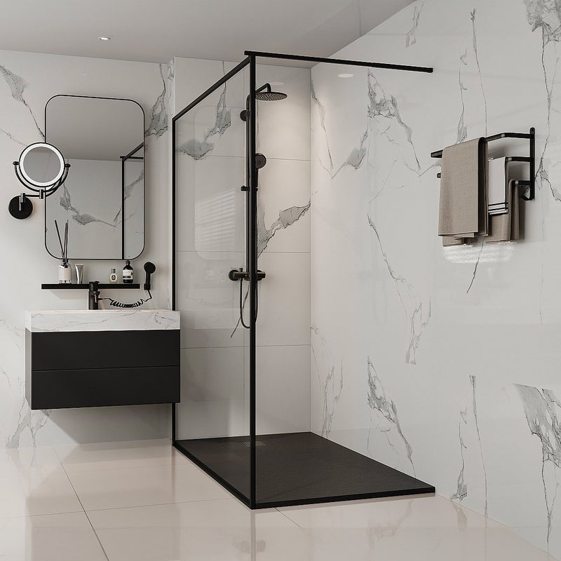 Brodzik posadzkowy lub wpuszczany w posadzkę z żywicy - Czarny - 160 x 90 cm - MIRNOSA