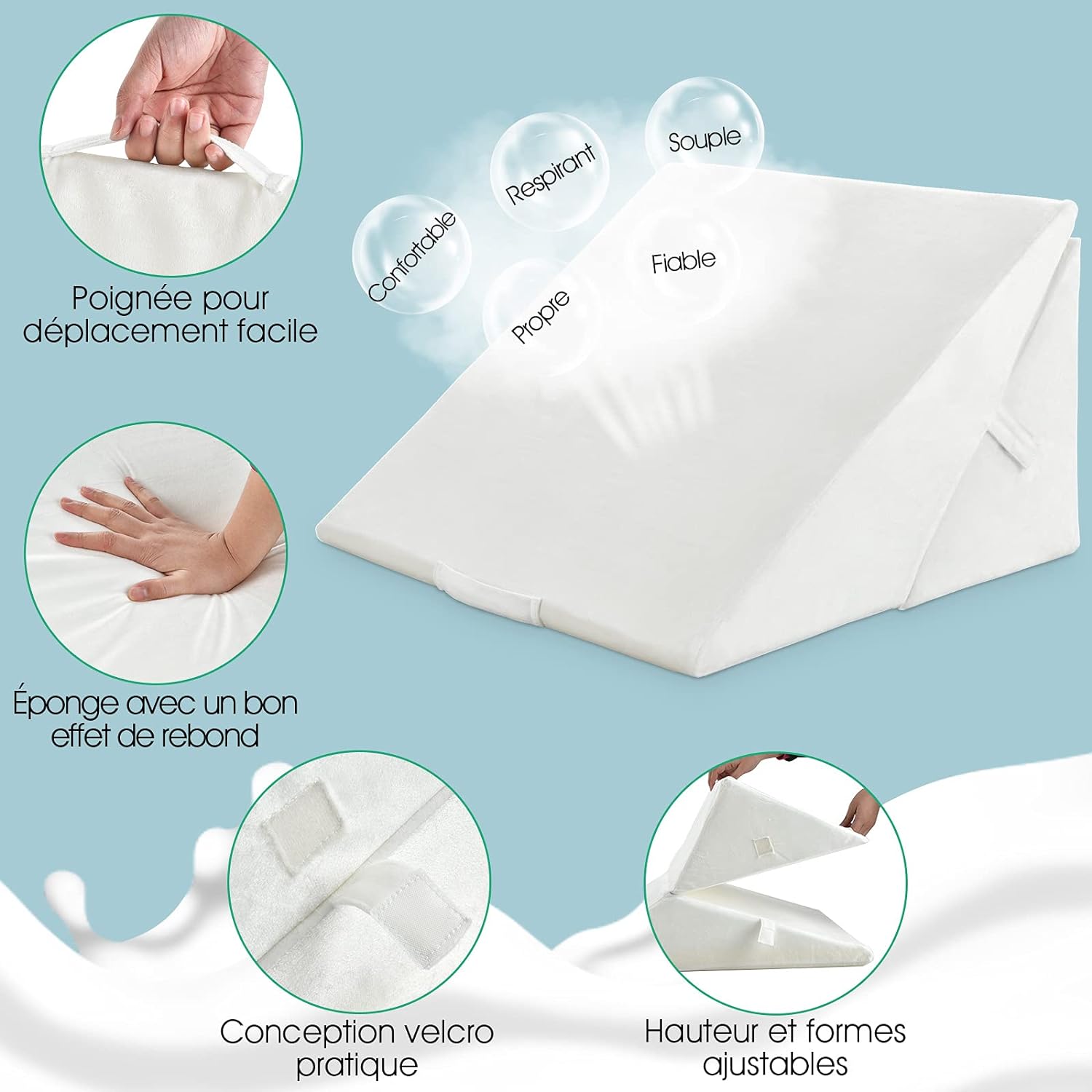 Cojín de soporte triangular multiusos, cojín de respaldo para cama, litera, sofá, almohada terapéutica para aliviar el estrés - 8