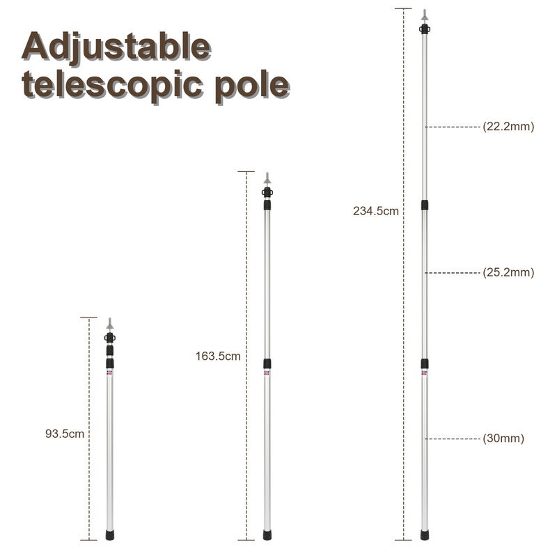 4x Poteau de tente mât de tente mât de tarp forte résistance au vent 87-234cm - 2