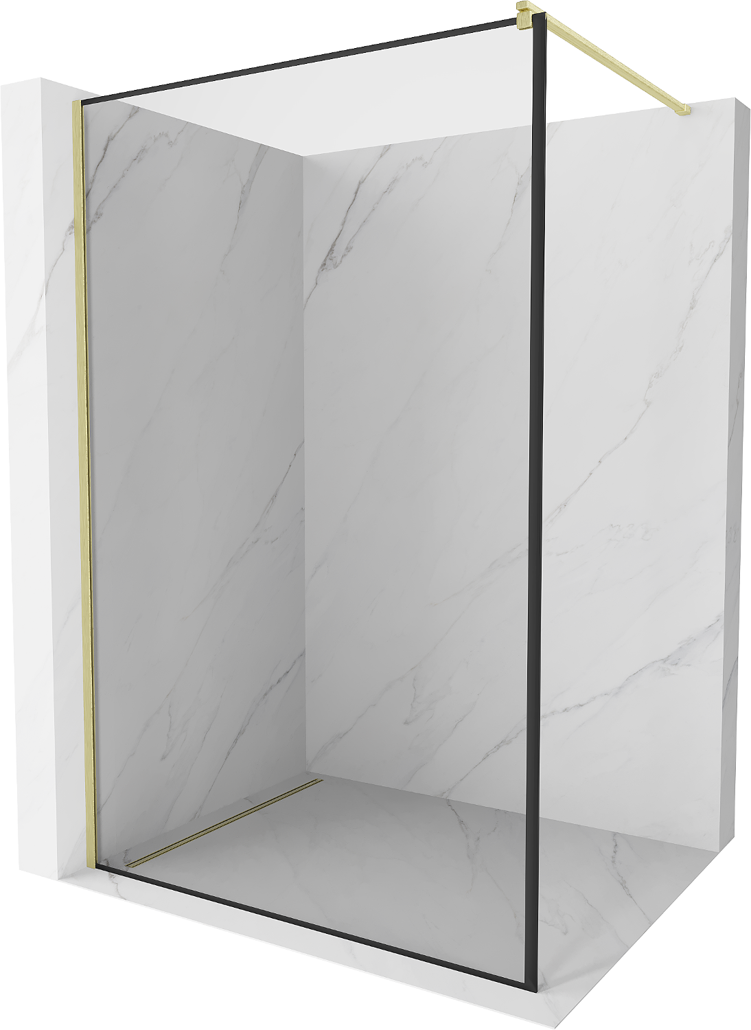 Mexen Kioto ścianka prysznicowa Walk-in 50 x 200 cm, czarna ramka 8 mm, złota szczotkowana - 800-050-101-55-70