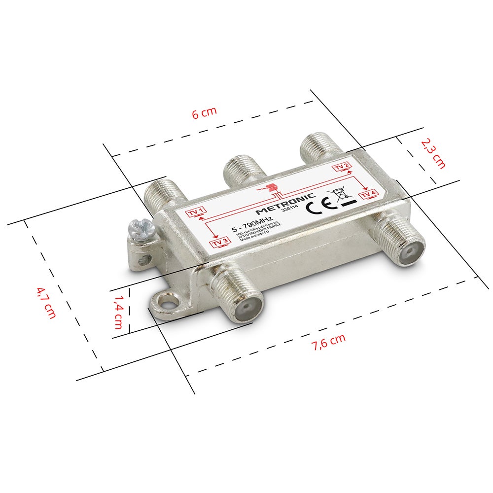Répartiteur TV 4 sorties à fiche F blindé métal - 5
