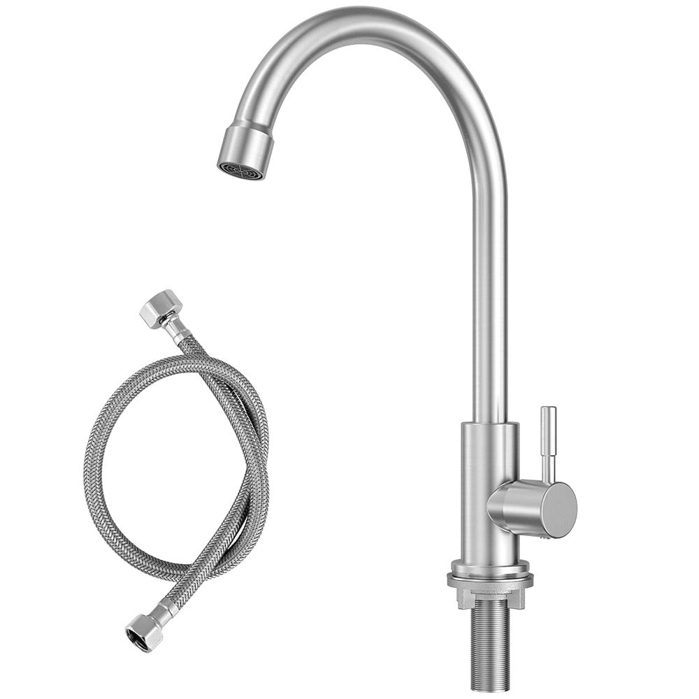 Kran tylko do zimnej wody, z wężem przyłączeniowym 80 cm X1, do zlewu kuchennego z nakrętką ze stali nierdzewnej 304, kran do kuchni