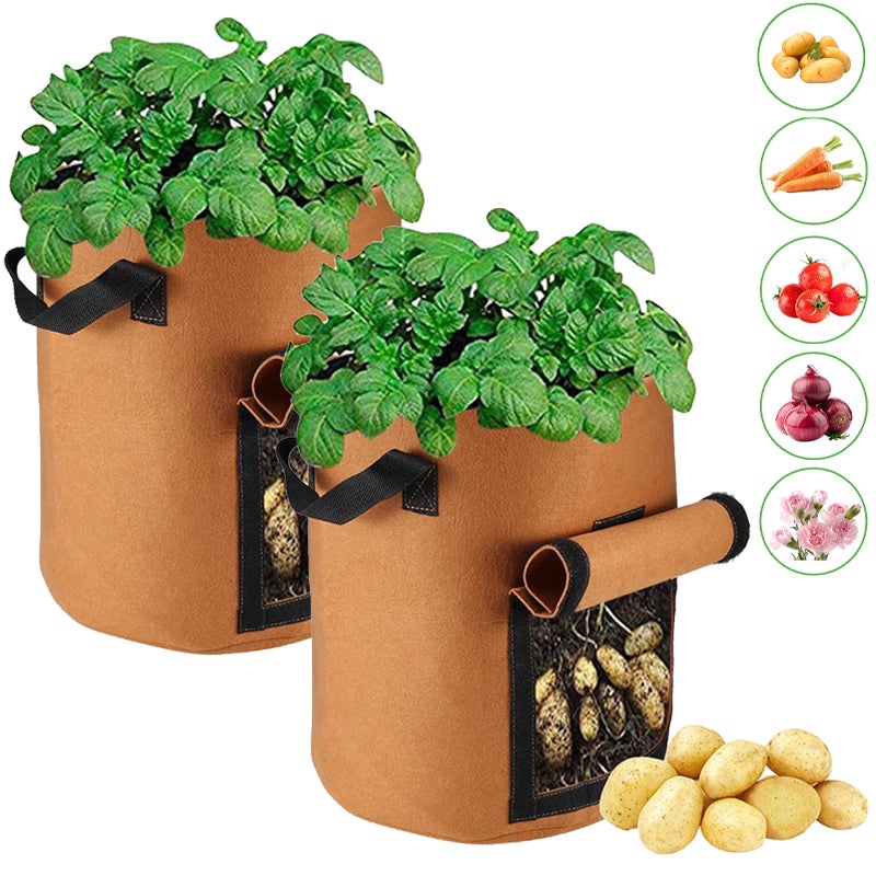 10-galonowy worek do uprawy ziemniaków, zestaw 2 worków do uprawy roślin ogrodowych z klapką, oddychający pojemnik z tkaniny, jasnobeżowy