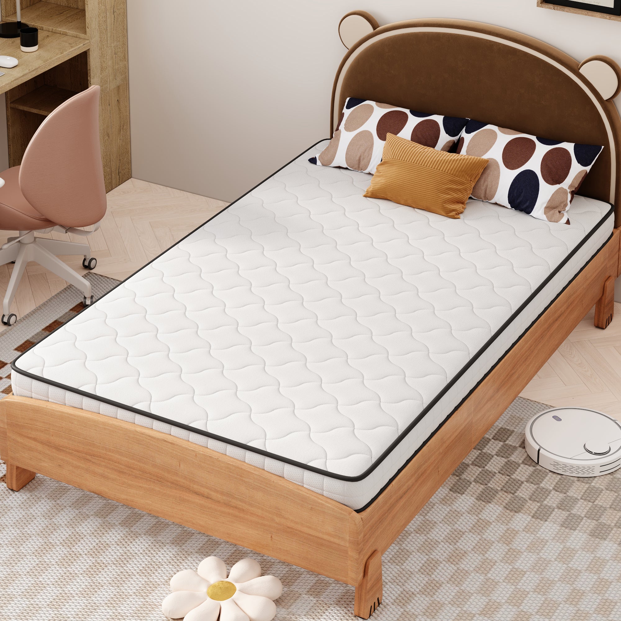 Materac kieszeniowy 90 x 190 cm - Moduły ergonomiczne i podparcie lędźwiowe, grubość 12 cm - Twardość H3 (średnio twardy) - Biały - 8
