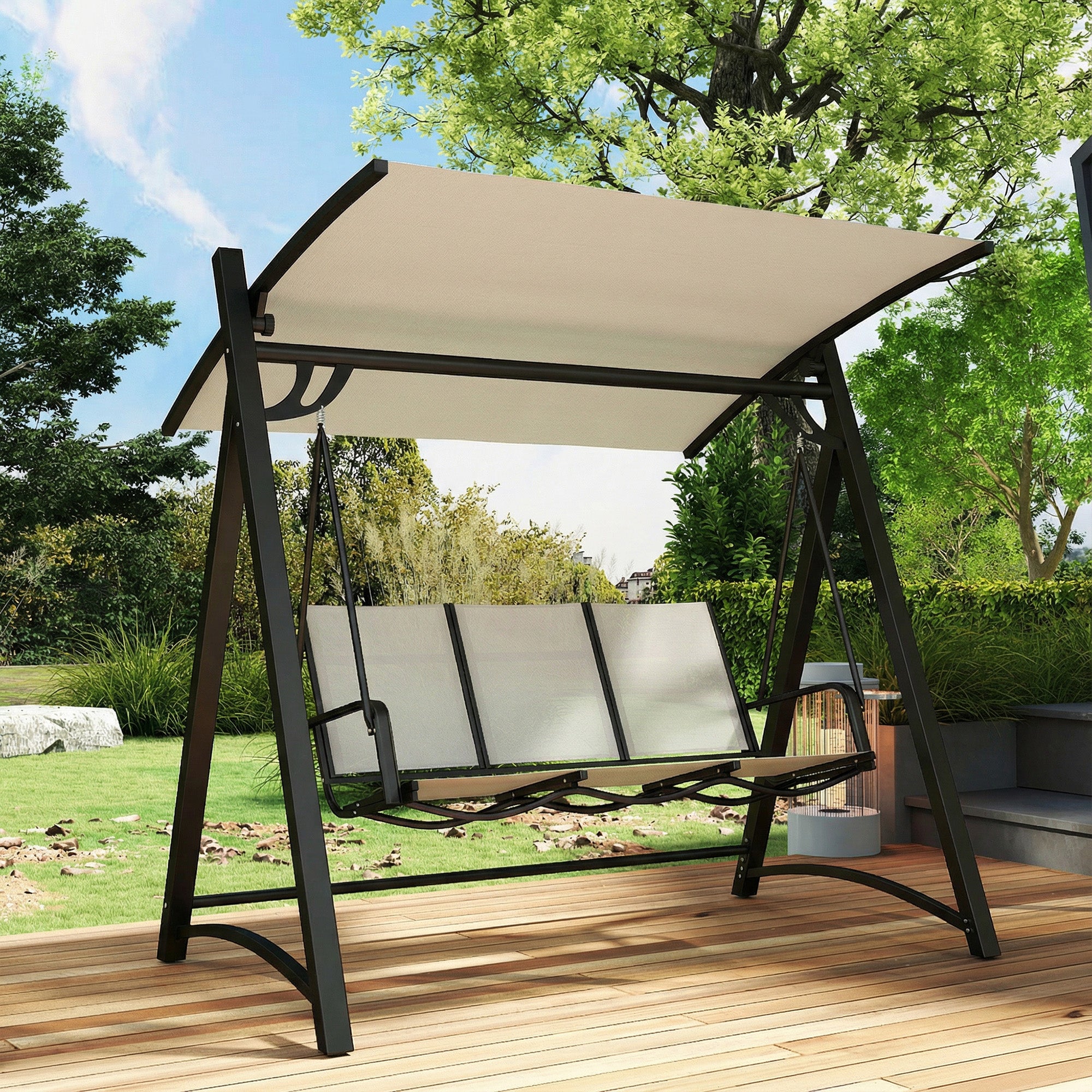 Baloiço de Jardim Outsunny Metal, Textilene Creme 188x130x183 cm - 4