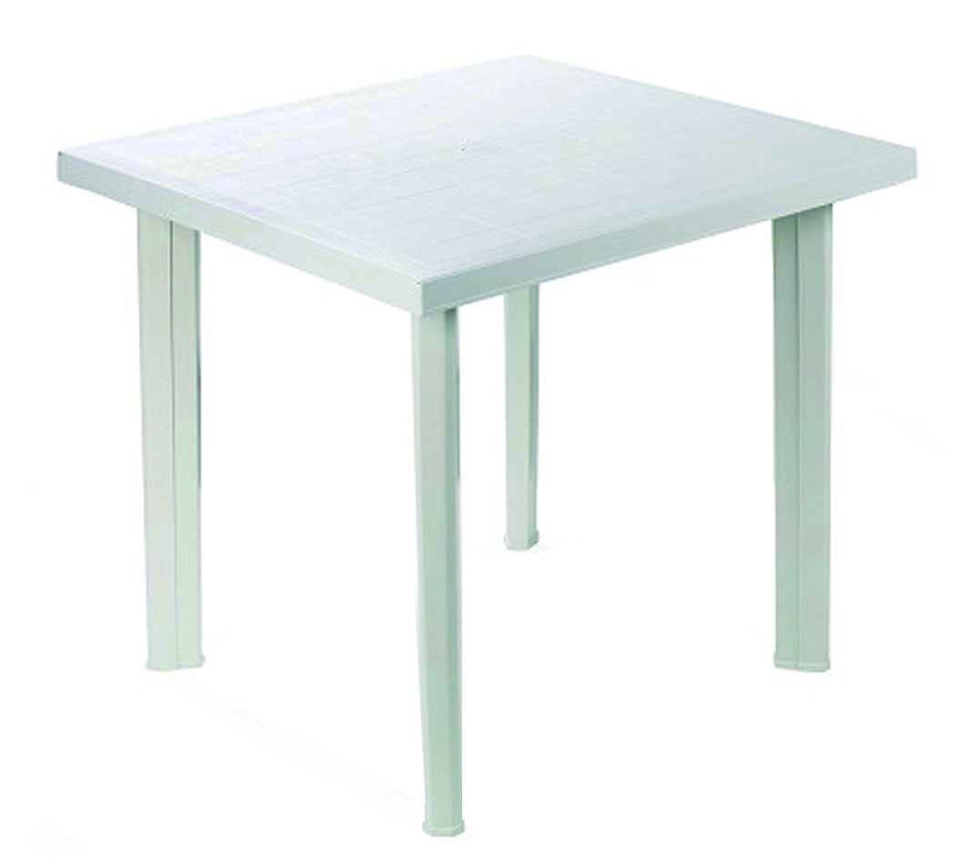Table en résine blanche 80x75x72 cm avec trou pour parasol