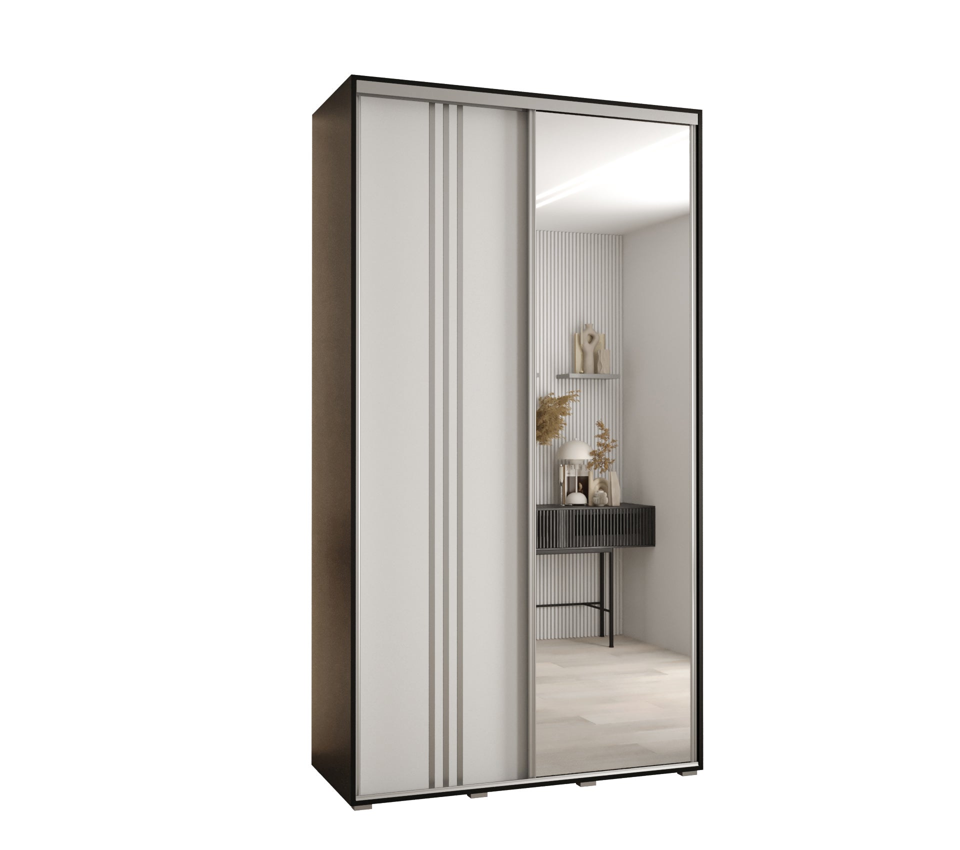 Szafa przesuwna z lustrem wysoka Davos 7 140 x 60 x 235,2 cm czarny + biały + u. srebrny - Abiks Meble