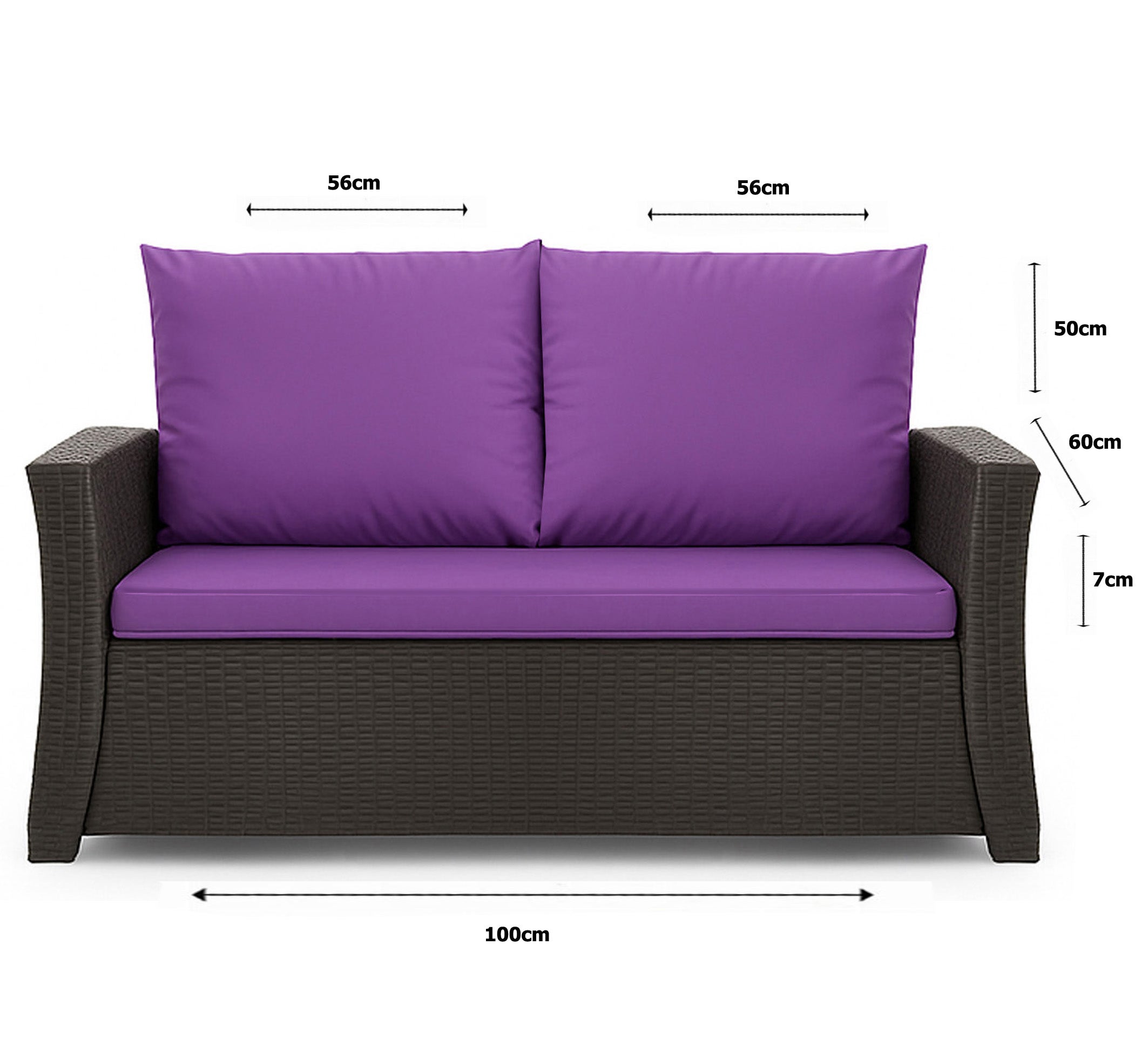 Coussins de canapé meubles de jardin en résine tressée Violet, Coussins balançoire d'extérieur 100x60x50cm Coussin pour banquette 2 places mix - 3