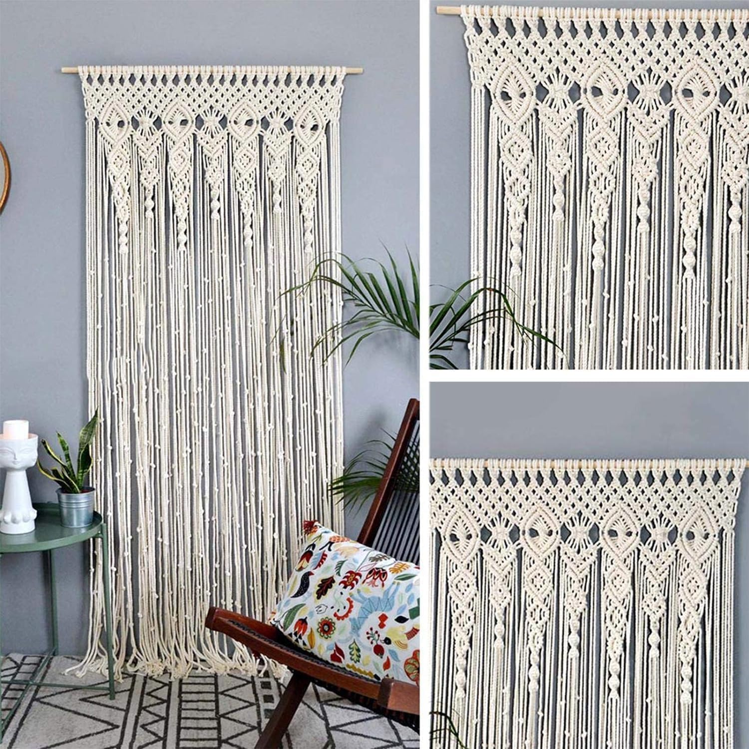 Rideau bohème fait main 90x180 cm - Décoration artisanale pour portes et fenêtres, style ethnique chic - 3