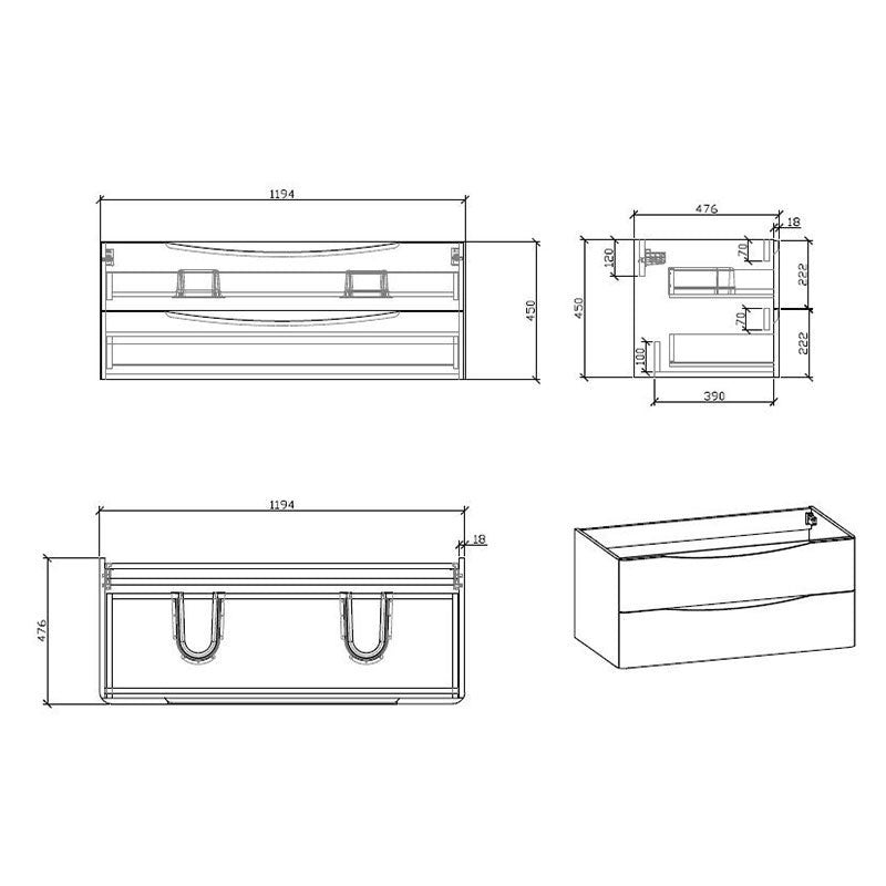 Meuble salle de bain design double vasque PIACENZA largeur 120 cm chêne clair - 8