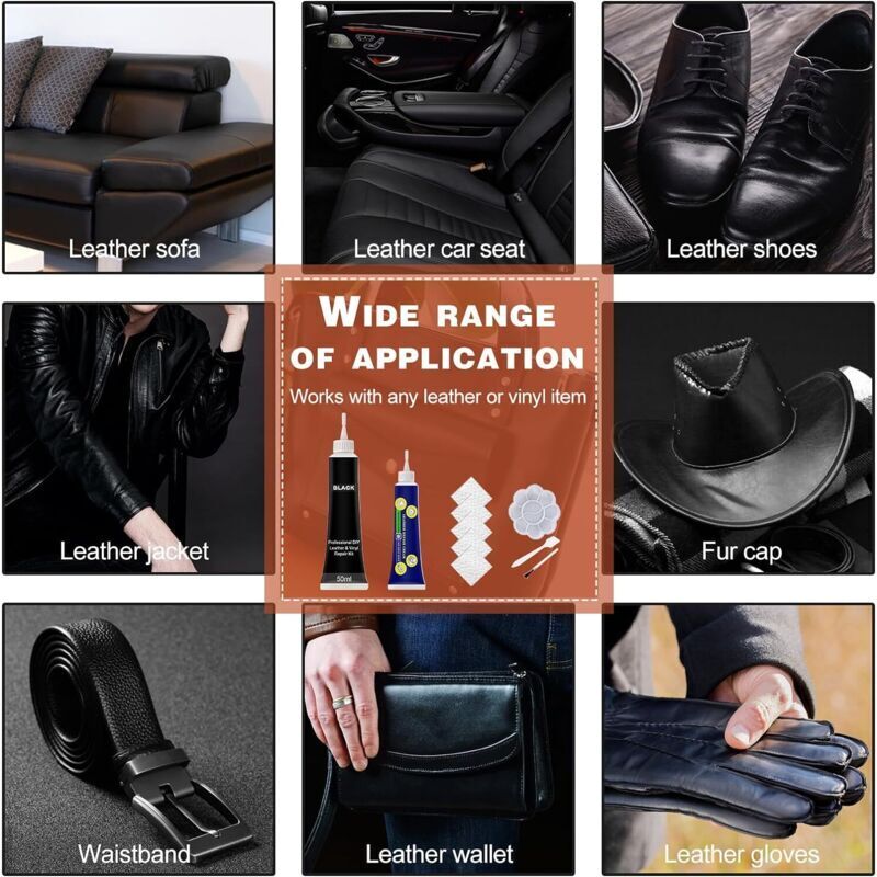 Housse de canapé, Réparateur cuir voiture, Renovateur cuir, Kit réparation fissures/trous meubles, canapés,rayures/craquelures (50 ml noir) - 3