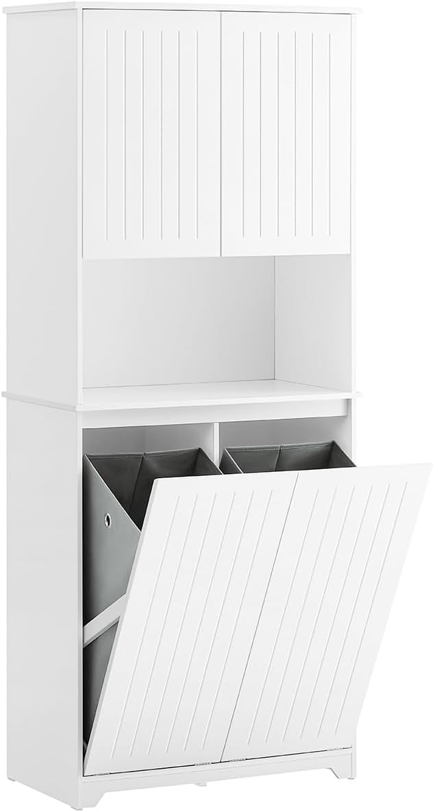 SoBuy Colonne Salle De Bain Avec Panier à Linge - Meuble Rangement 40x38x180cm Blanc BZR216-W