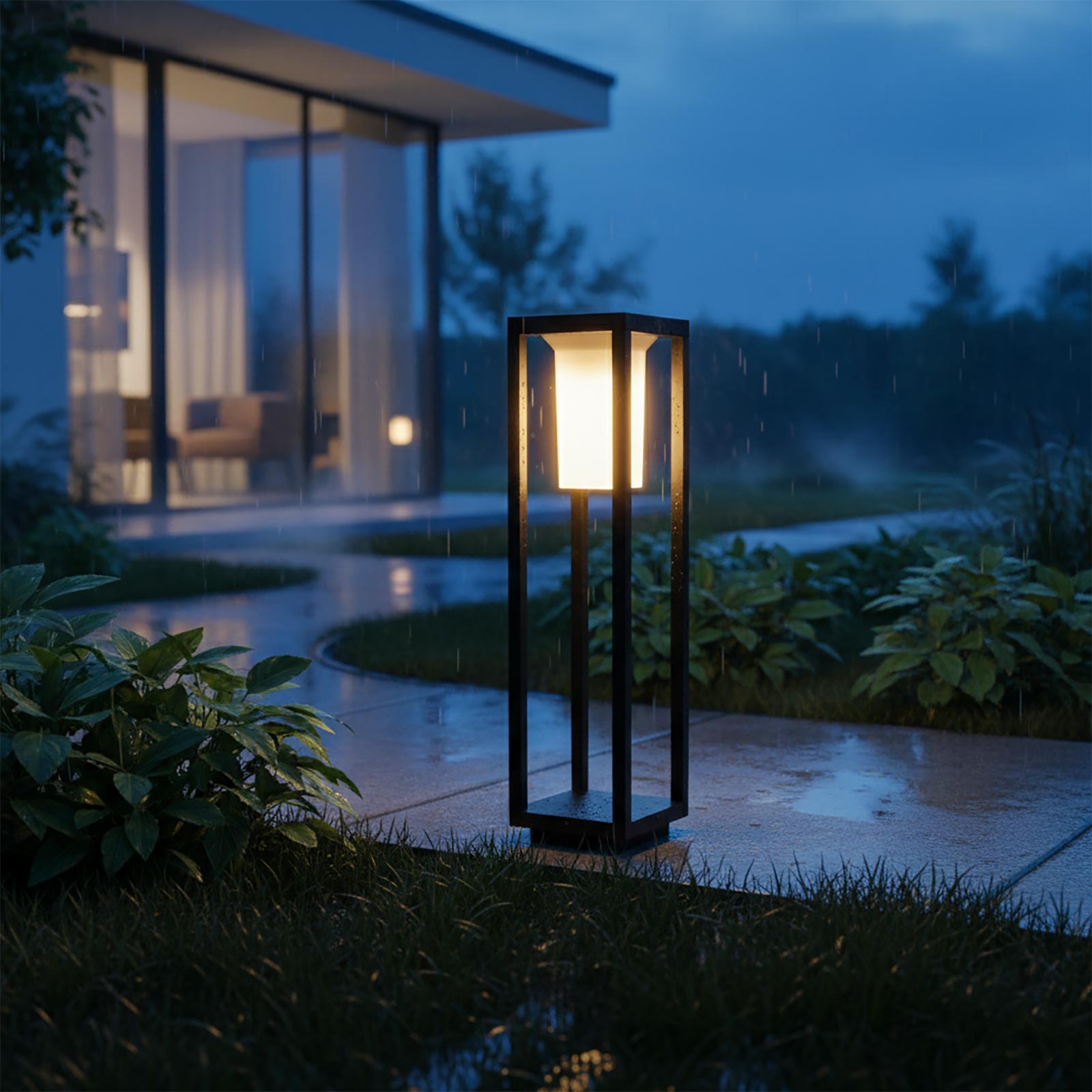 Lampione da Giardino E27 Moderno IP65 Lampioncino Esterno Luce Cortile Viale Sentiero 60cm 230V COLORE NERO - 4