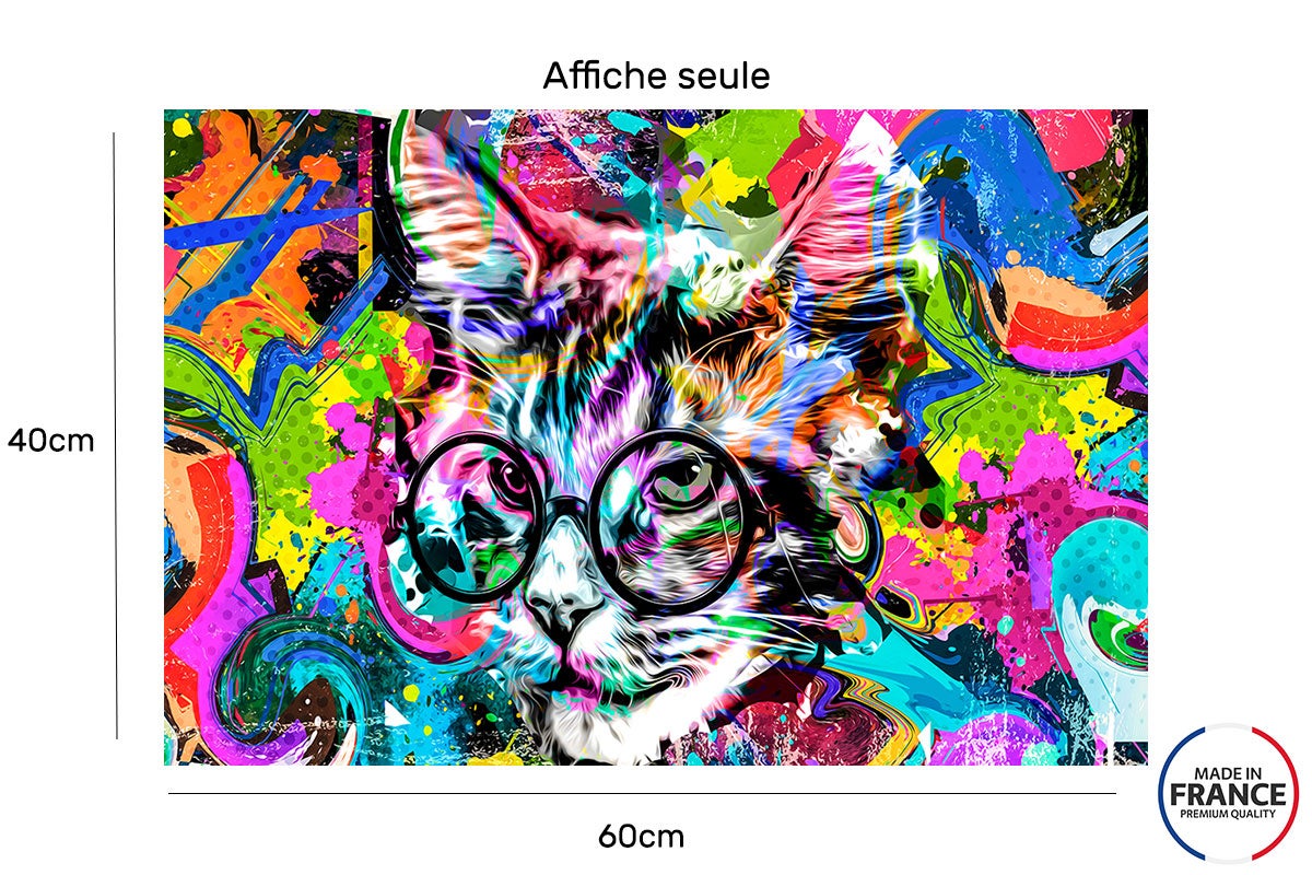 Affiche Pop art chat lunette 60x40cm made in France Leroy Merlin