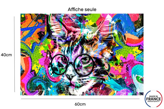 Affiche Pop art chat lunette 60x40cm made in France Leroy Merlin