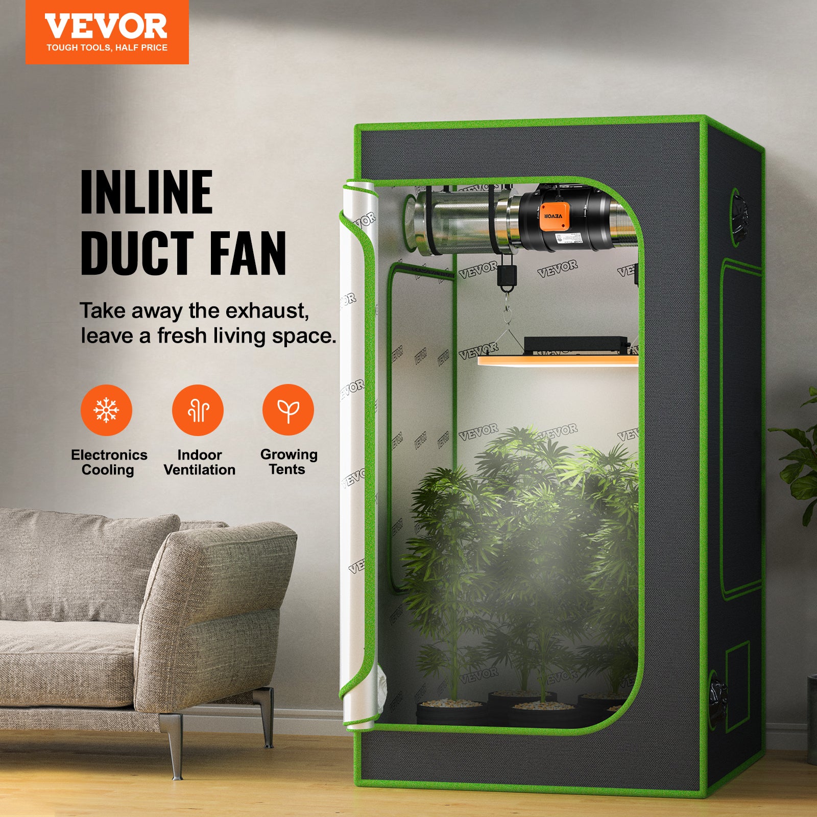Ventilateur d'Extraction VEVOR en Ligne 200 mm Extracteur de Conduit d'Air avec Capteur de Température pour Salons Tentes Cuisines Sous-Sols - 2