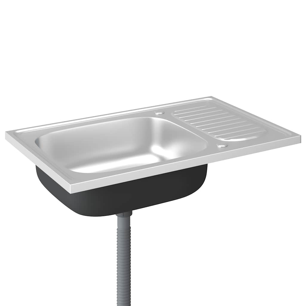 Évier de cuisine avec égouttoir argenté 800 x 500 x 155 mm en inox - 5