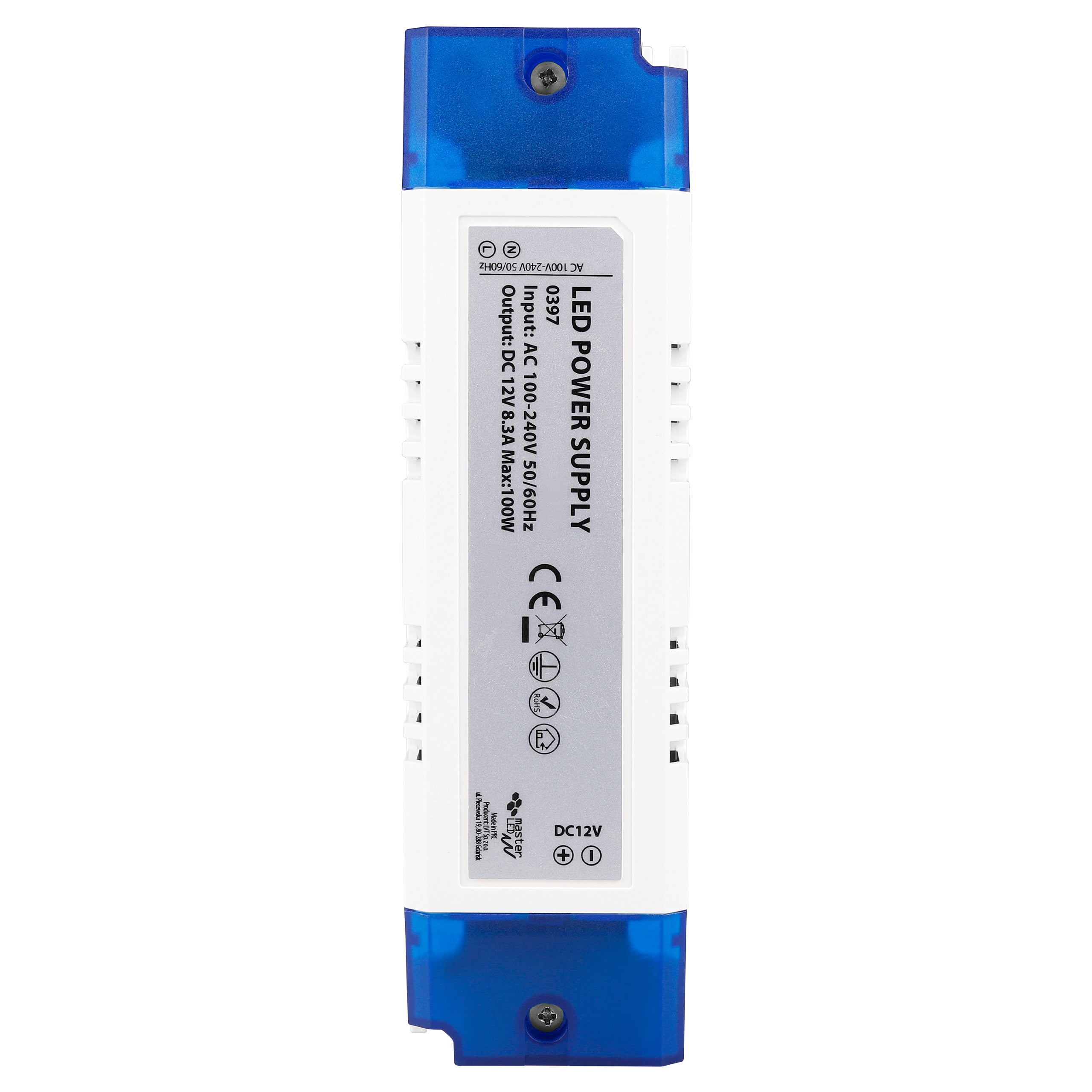 Zasilacz LED meblowy 12V 100W 8.3A IP20 166x44x28mm kompaktowy MasterLED